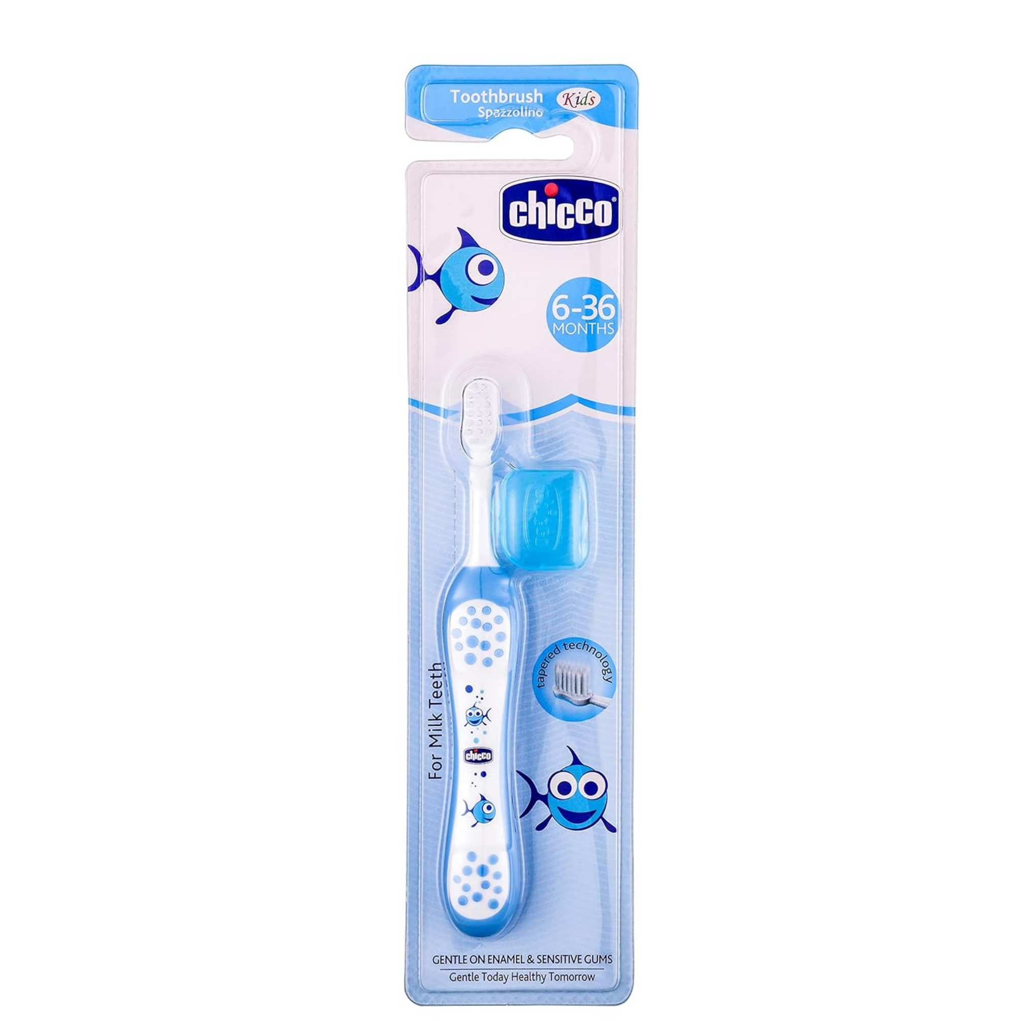 Chicco Baby Manual Toothbrush For Infants (6M-36M), Extra Soft Tapered Bristles Ideal For Milk Teeth | Bpa Free (Blue), 1 Count