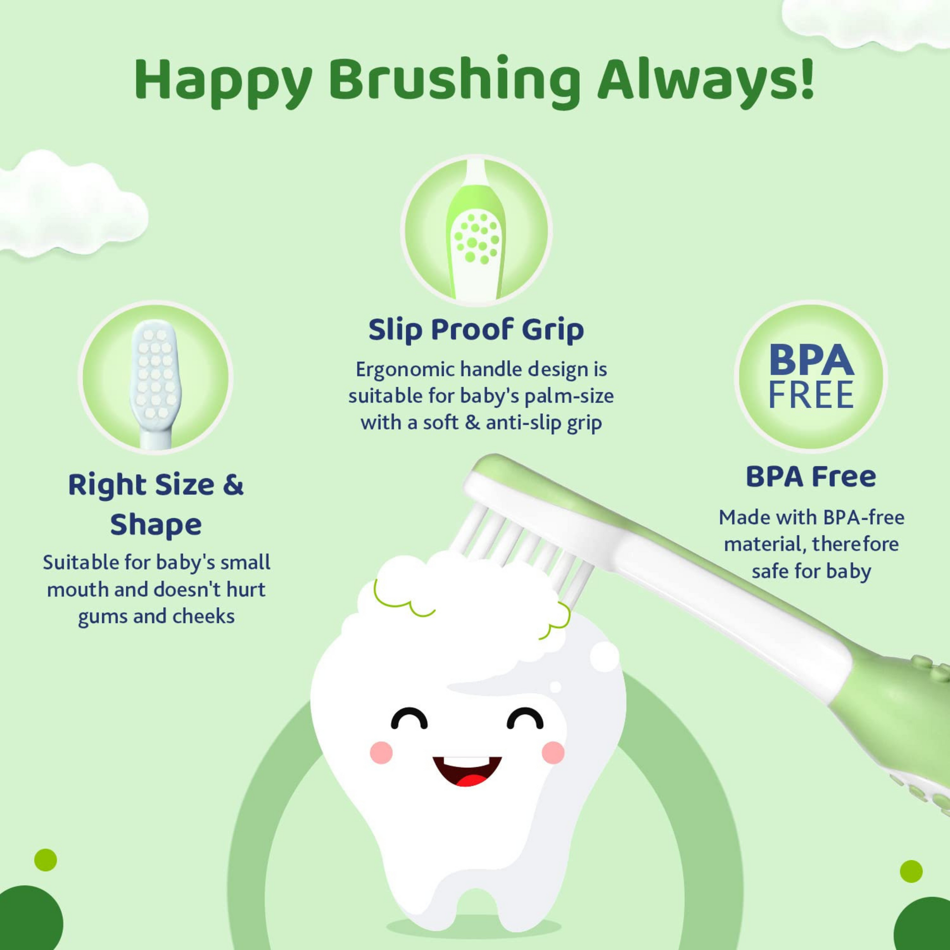 Chicco Baby Manual Toothbrush For Infants (6M-36M), Extra Soft Tapered Bristles Ideal For Milk Teeth | Bpa Free (Green)