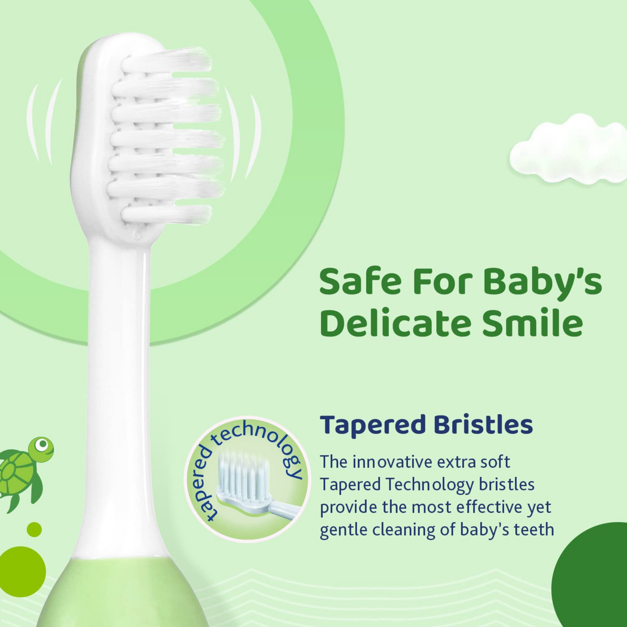 Chicco Baby Manual Toothbrush For Infants (6M-36M), Extra Soft Tapered Bristles Ideal For Milk Teeth | Bpa Free (Green)