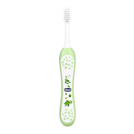 Chicco Baby Manual Toothbrush For Infants (6M-36M), Extra Soft Tapered Bristles Ideal For Milk Teeth | Bpa Free (Green)