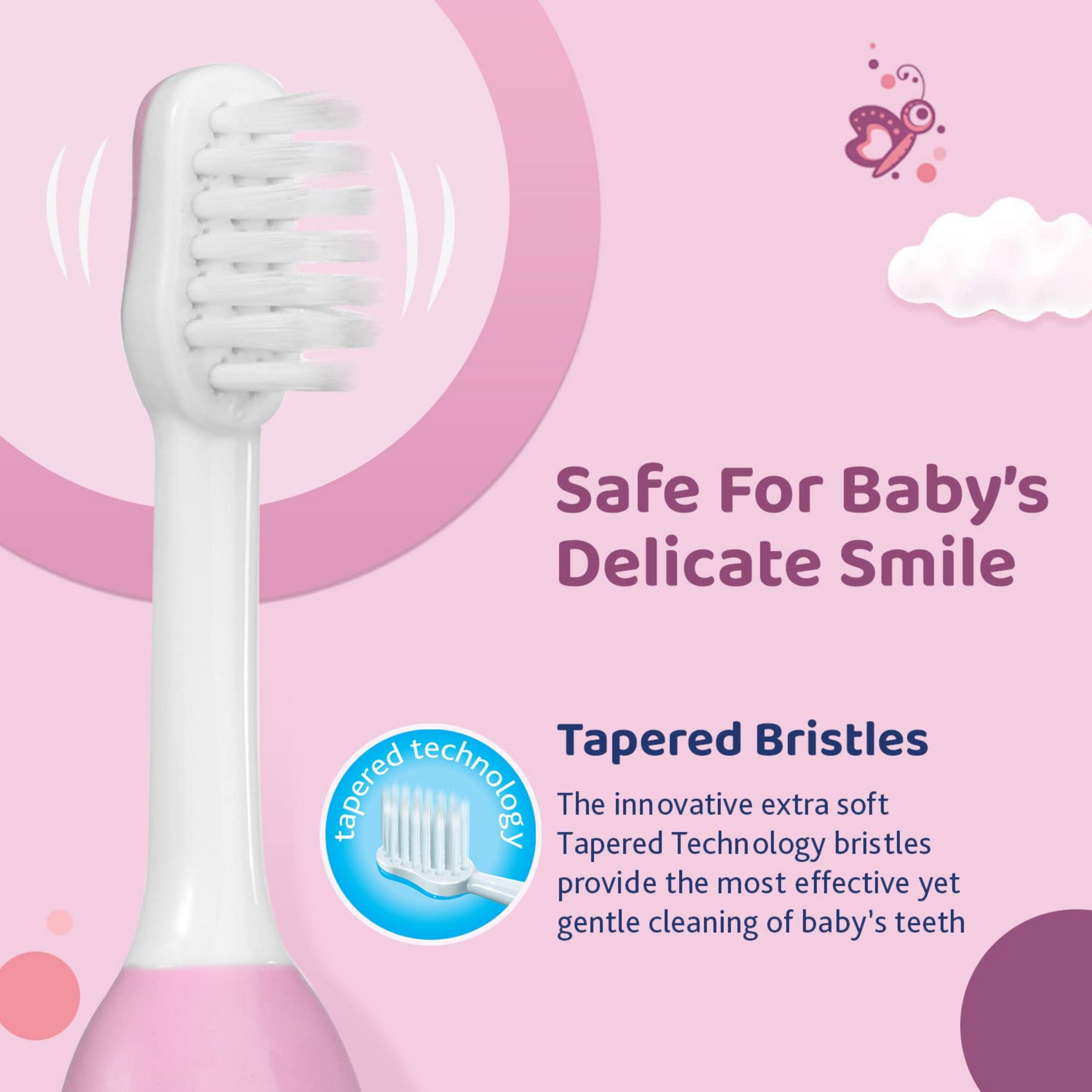 Chicco Baby Manual Toothbrush For Toddlers (6M-36M), Extra Soft Tapered Bristles Ideal For Milk Teeth | Bpa Free (Pink), 1 Count