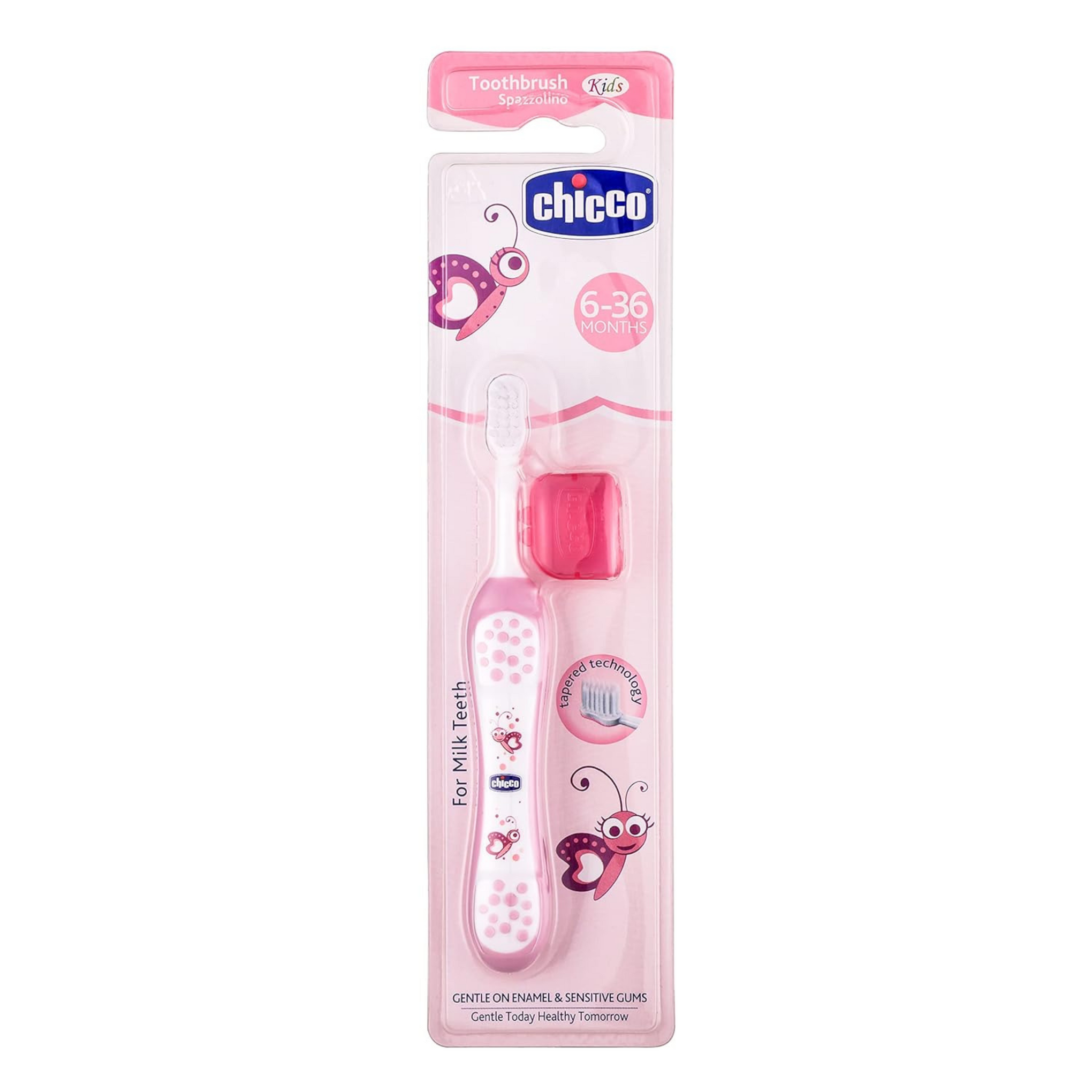 Chicco Baby Manual Toothbrush For Toddlers (6M-36M), Extra Soft Tapered Bristles Ideal For Milk Teeth | Bpa Free (Pink), 1 Count