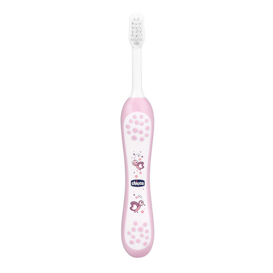 Chicco Baby Manual Toothbrush For Toddlers (6M-36M), Extra Soft Tapered Bristles Ideal For Milk Teeth | Bpa Free (Pink), 1 Count