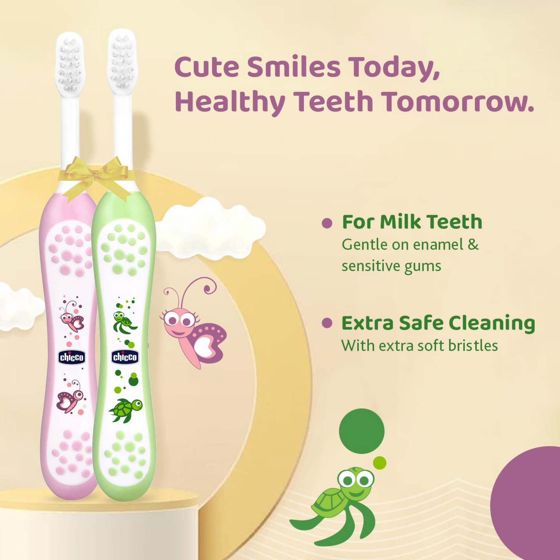 Chicco Combo Of Green & Pink Toothbrush 6 36M Kid, manual