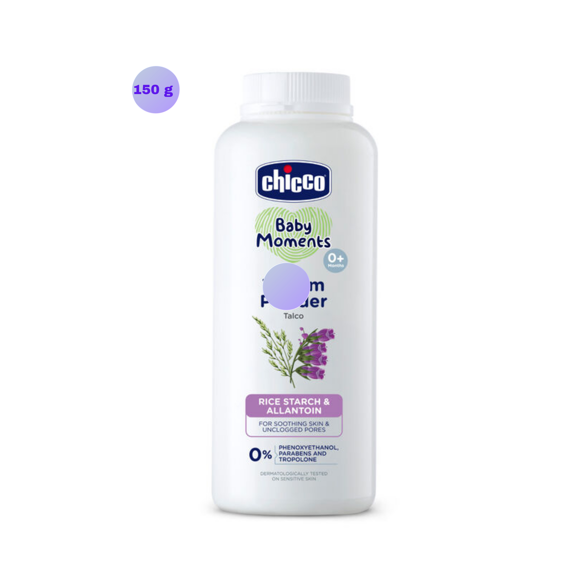 Chicco Baby Moments Talcum Powder With Natural Ingredients, Soothes &amp; Moisturises Baby S Skin, Dermatologically Tested, Paraben Free, Phenoxyethanol Free 0M+ White..