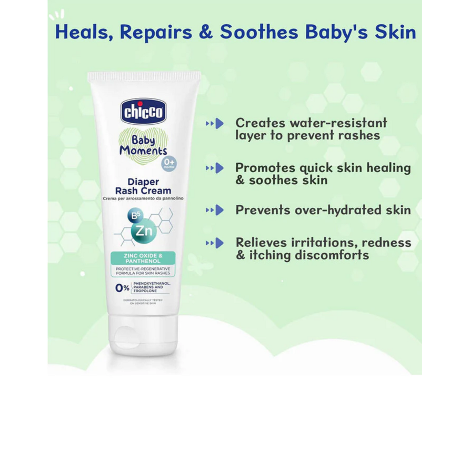 Chicco Baby Moments Diaper Rash Cream with Zinc Oxide & Vitamin B5, | Natural Ingredients to Prevent Rashes & Irritation| Dermatologist Tested | Phenoxyethanol, Parabens & Lauryl sulphates free