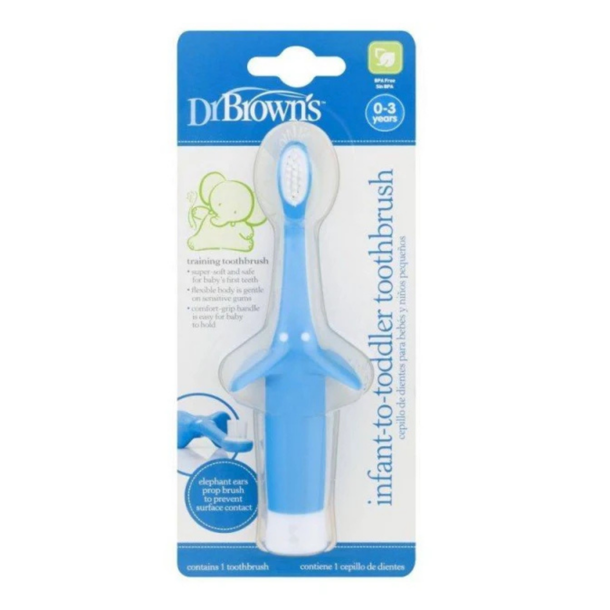 Dr. Brown's Infant to Toddler Baby Toothbrush-0 to 36M-Blue Elephant