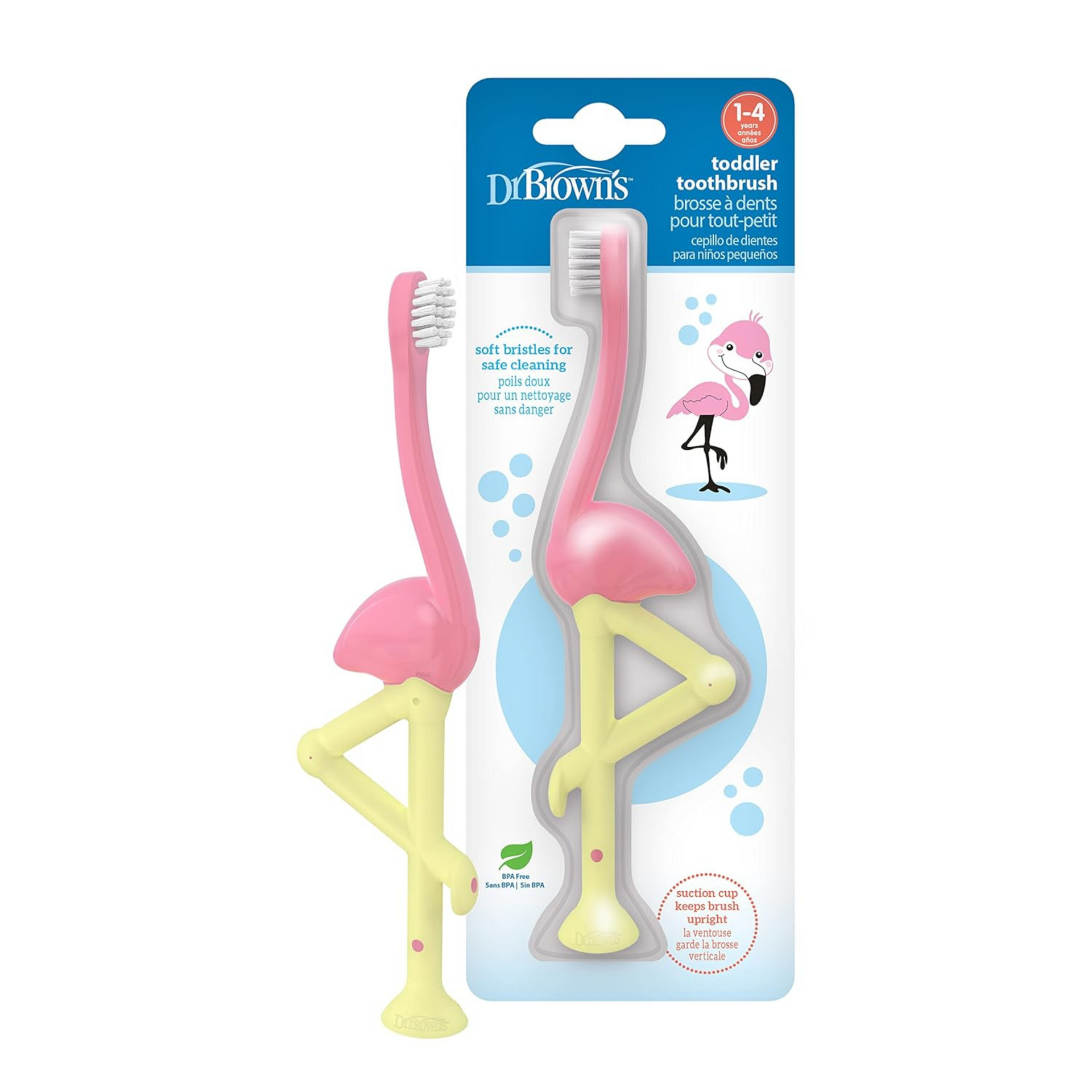 Dr. Brown's Toddler And Baby Manual Toothbrush, Flamingo, 1 Count, Multicolor