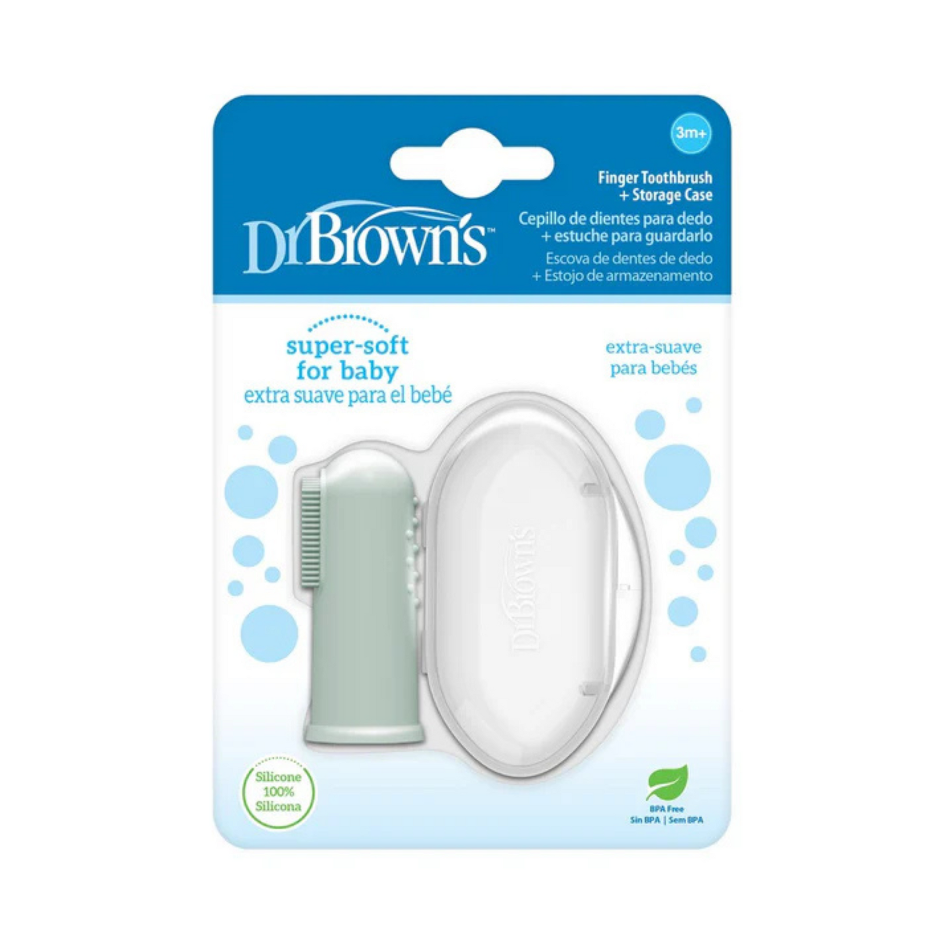 Dr. Brown's Silicone Finger Baby Toothbrush with Case-3 to 12M-Light Green