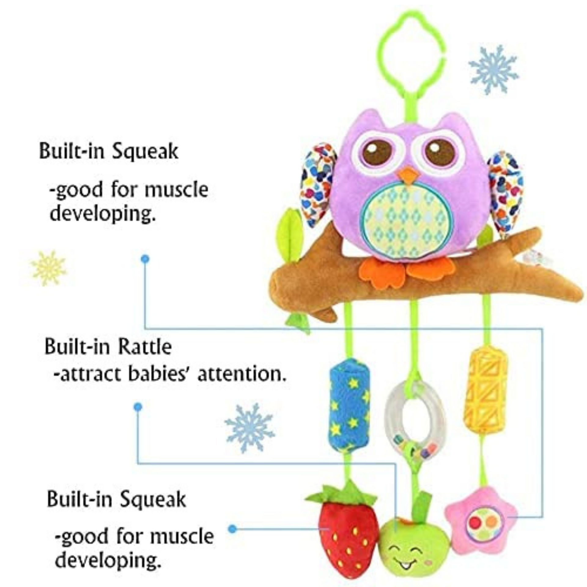 Smile Baby™ Baby Crib & Stroller Plush Playing Toy Car Hanging Rattles Multi desgine (Owl Purple)