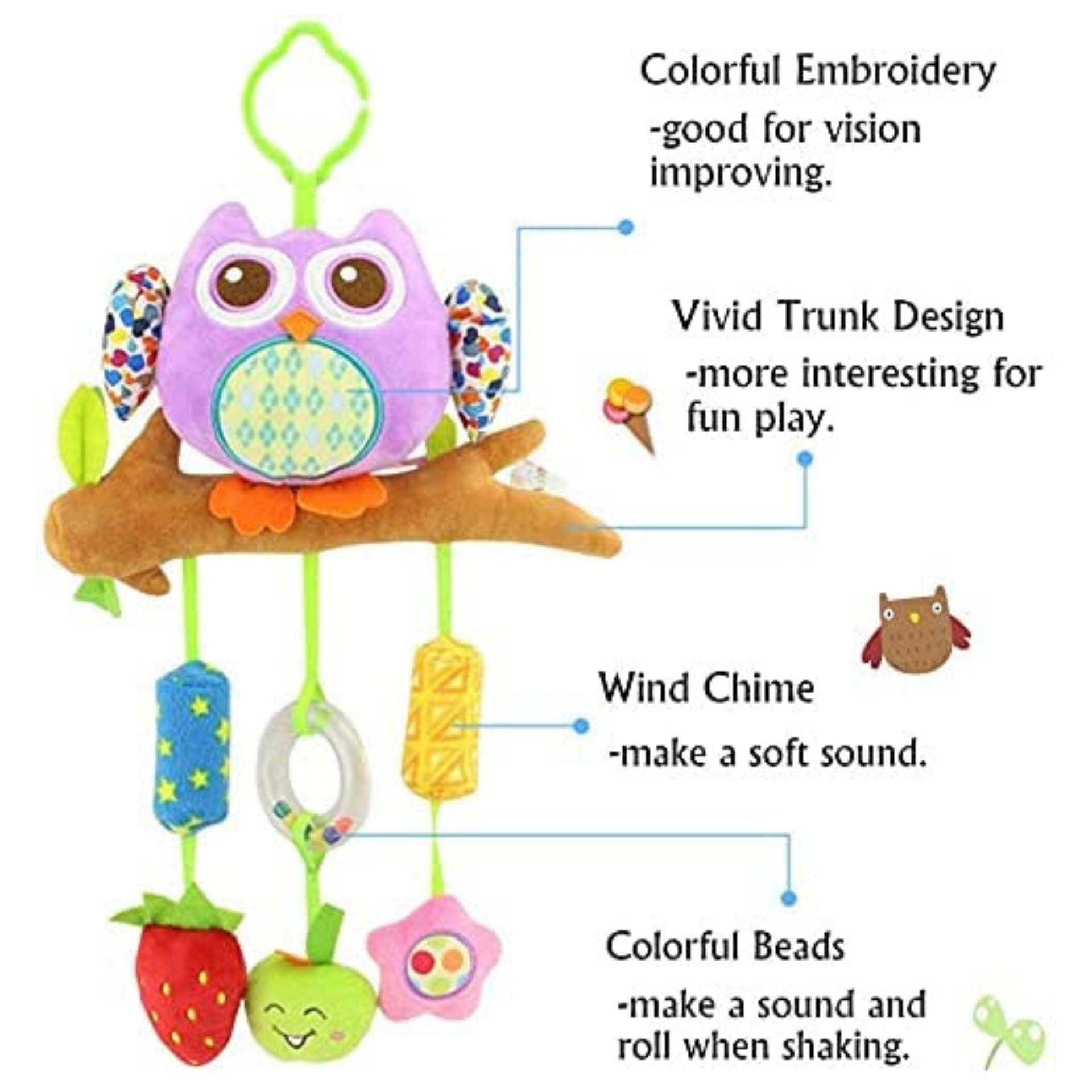 Smile Baby™ Baby Crib & Stroller Plush Playing Toy Car Hanging Rattles Multi desgine (Owl Purple)