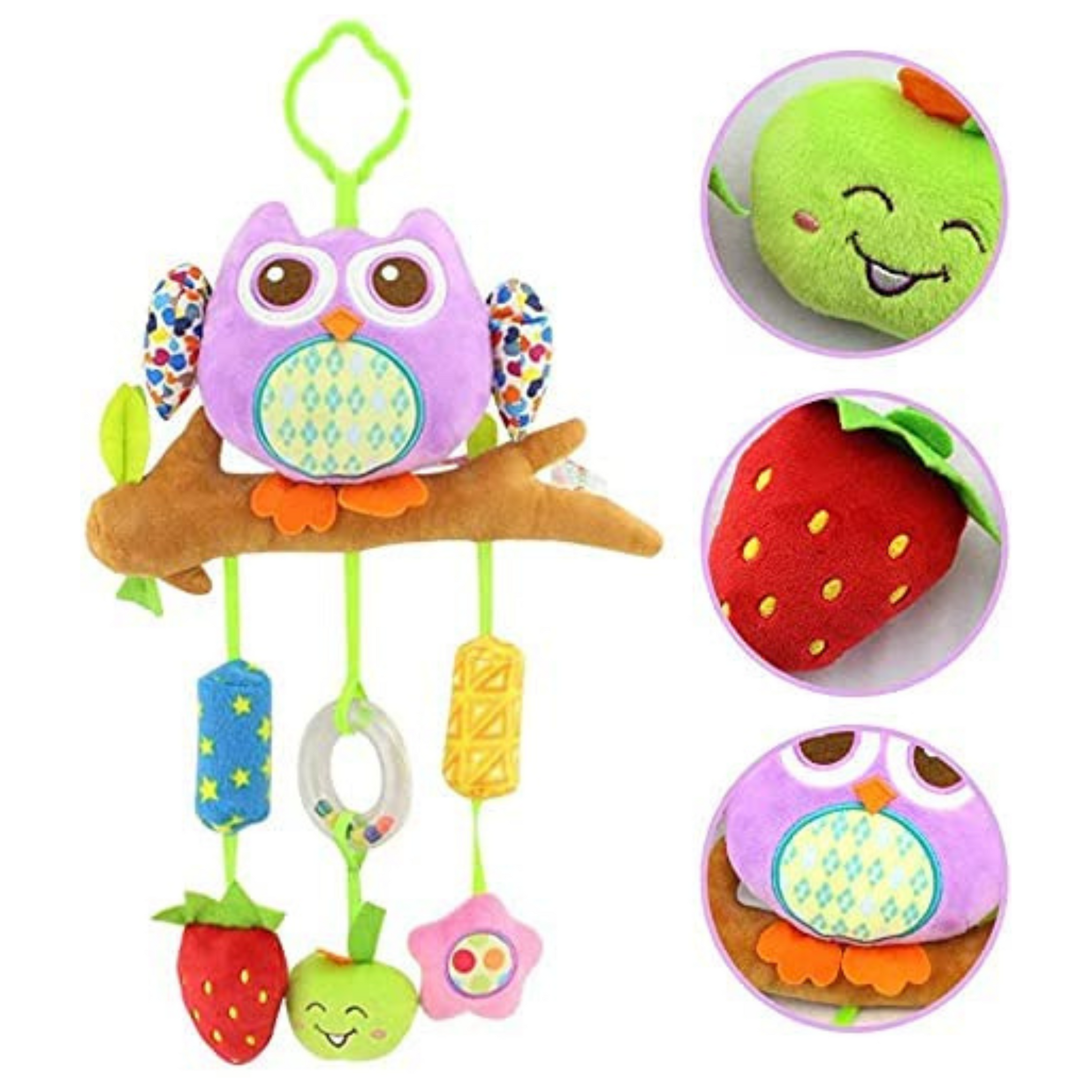 Smile Baby™ Baby Crib & Stroller Plush Playing Toy Car Hanging Rattles Multi desgine (Owl Purple)