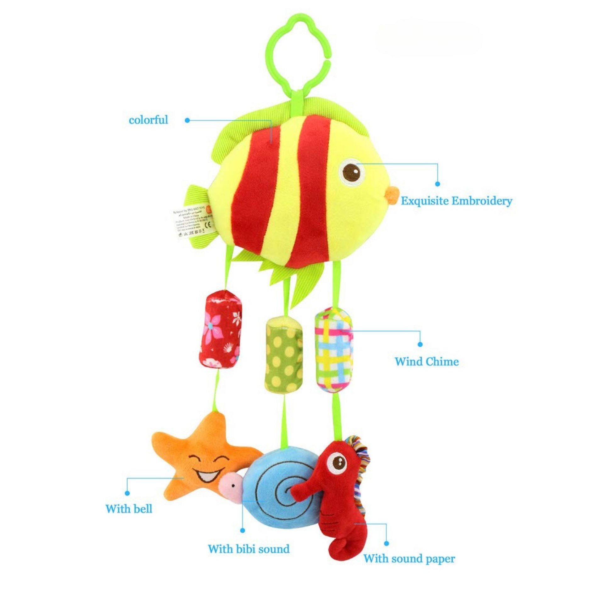 Smile Baby™ Baby Crib & Stroller Plush Playing Toy Car Hanging Rattles Multi desgine (Big Fish)