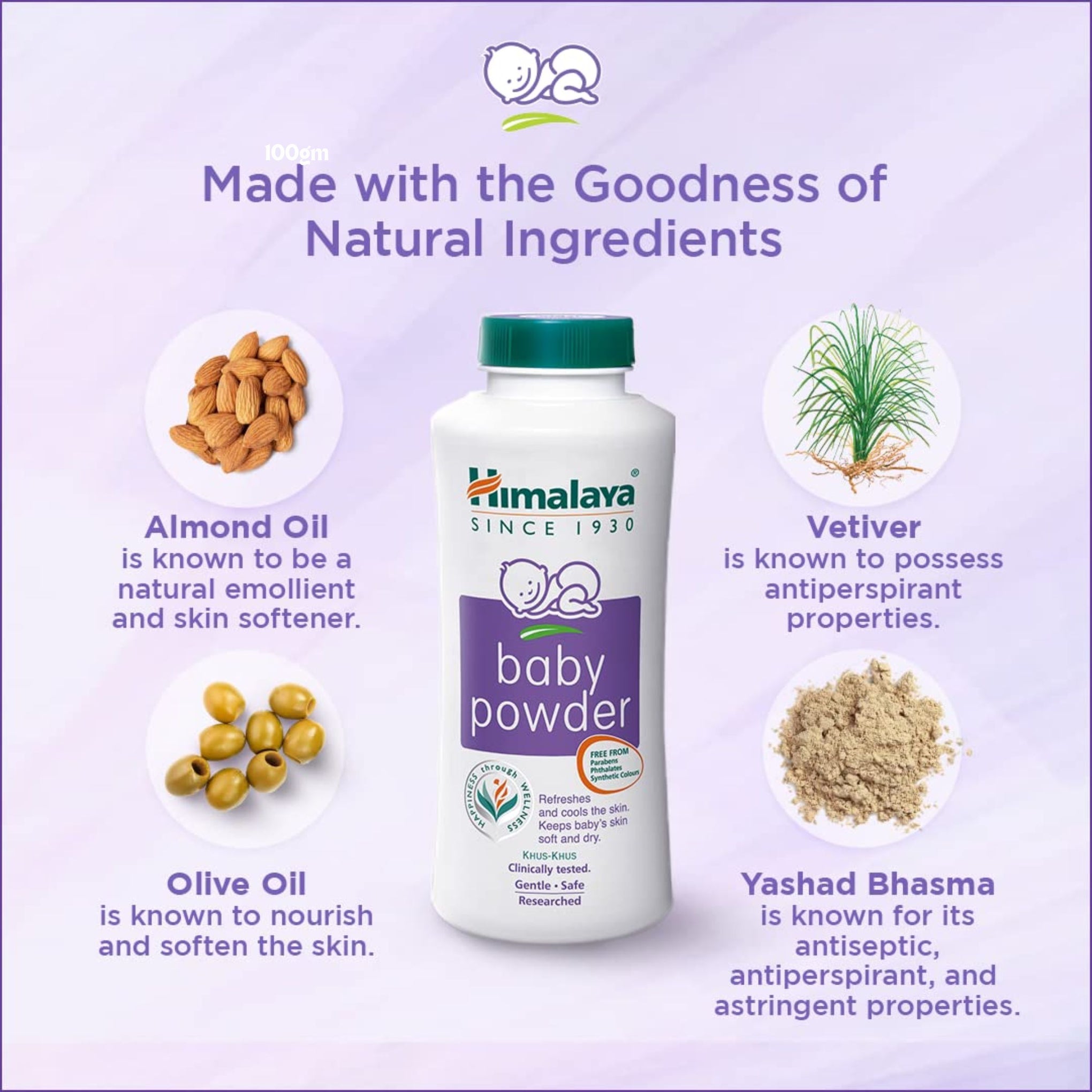 Himalaya’s Baby Powder is formulated with herbal ingredients which helps keeps baby’s skin cool and comfortable.