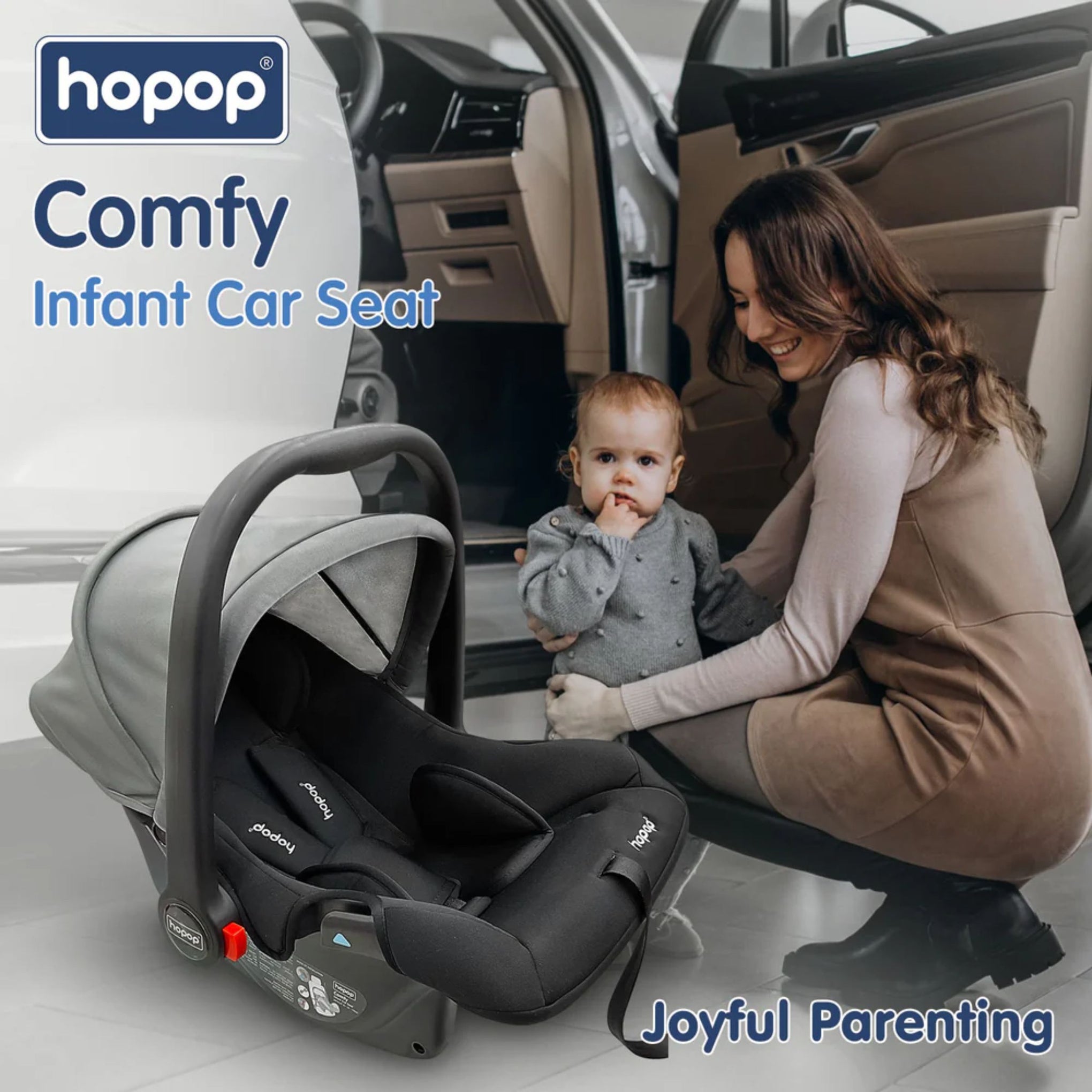 Hopop Baby Car Seat | 4 in 1 Multi-Purpose Infants Car Seat /Carry Cot /Rocker /Feeding Chair for 0 to 15 Months | 3 Point Adjustable Safety Belt Car Seat for Baby | Weight Capacity Up to 13 Kgs.