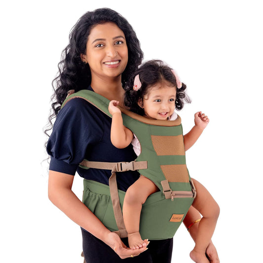 LuvLap Royal Hip Seat Baby Carrier with 4 Carry Positions, Baby Carrier with Hip seat for 6 to 24 Months Baby, Adjustable New-Born to Toddler Carrier, Max Weight Up to 15 Kgs (Green)