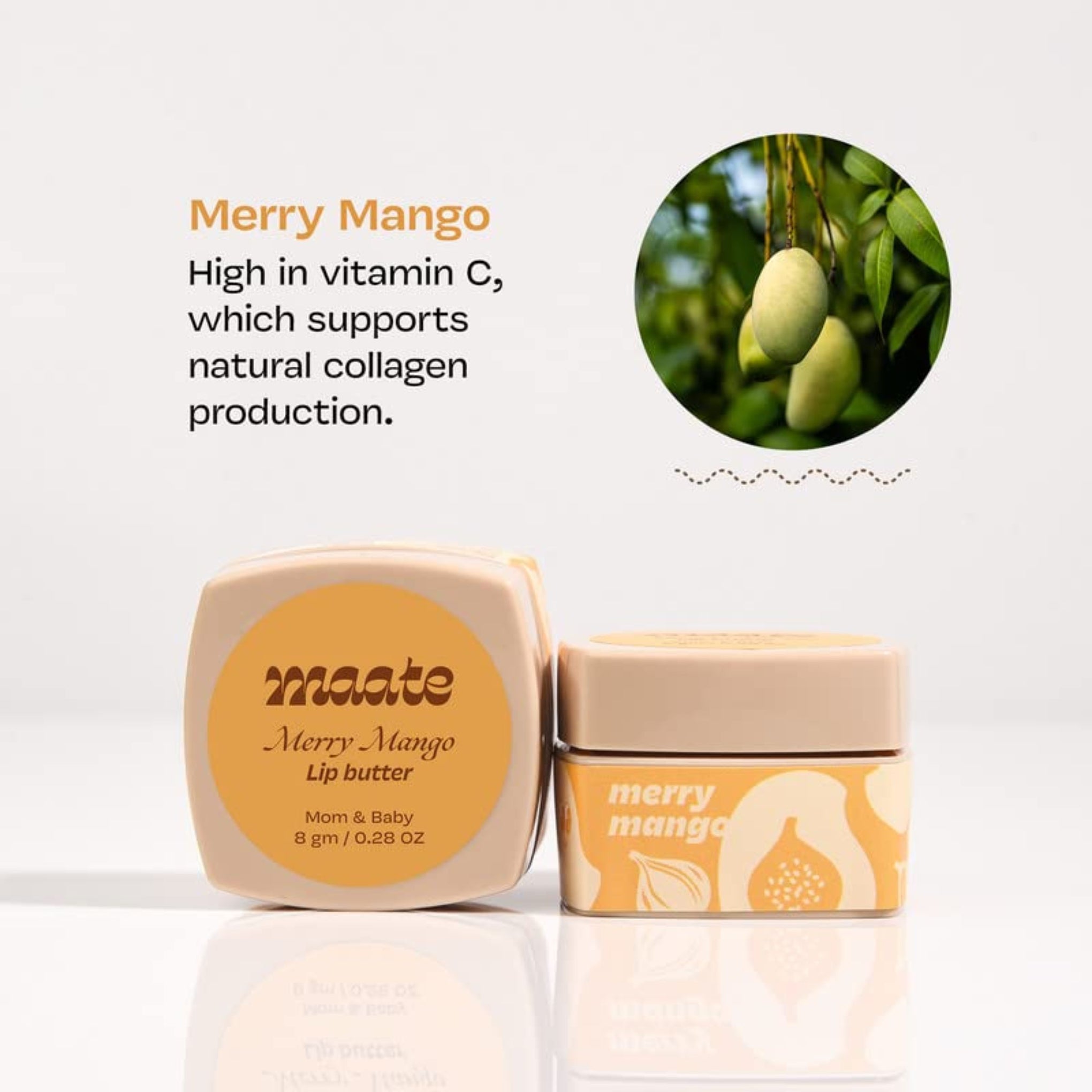 Maate Merry Mango  Lip Butter | Packed with Precious Butters for Nourishing, Chapped Lips | Enriched with Sal Butter and Almond Butter | 100% Natural (8 gm)