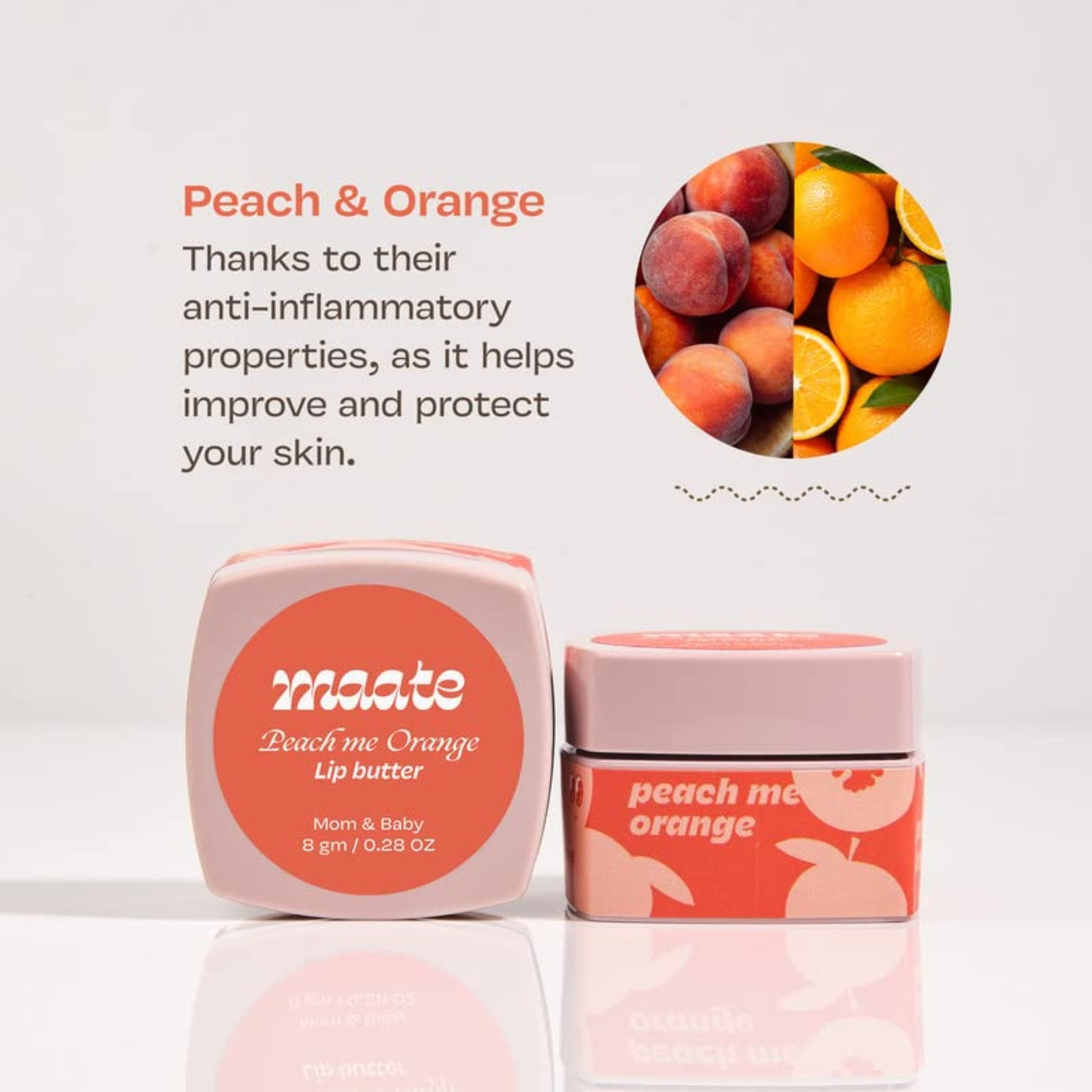 Maate Peach me Orange Mom & Baby Lip Butter 8gm | Enriched With Peach, Orange & Avacado | For Soft & Smooth Lips | 100% Natural | Lip Balm For Women & Baby