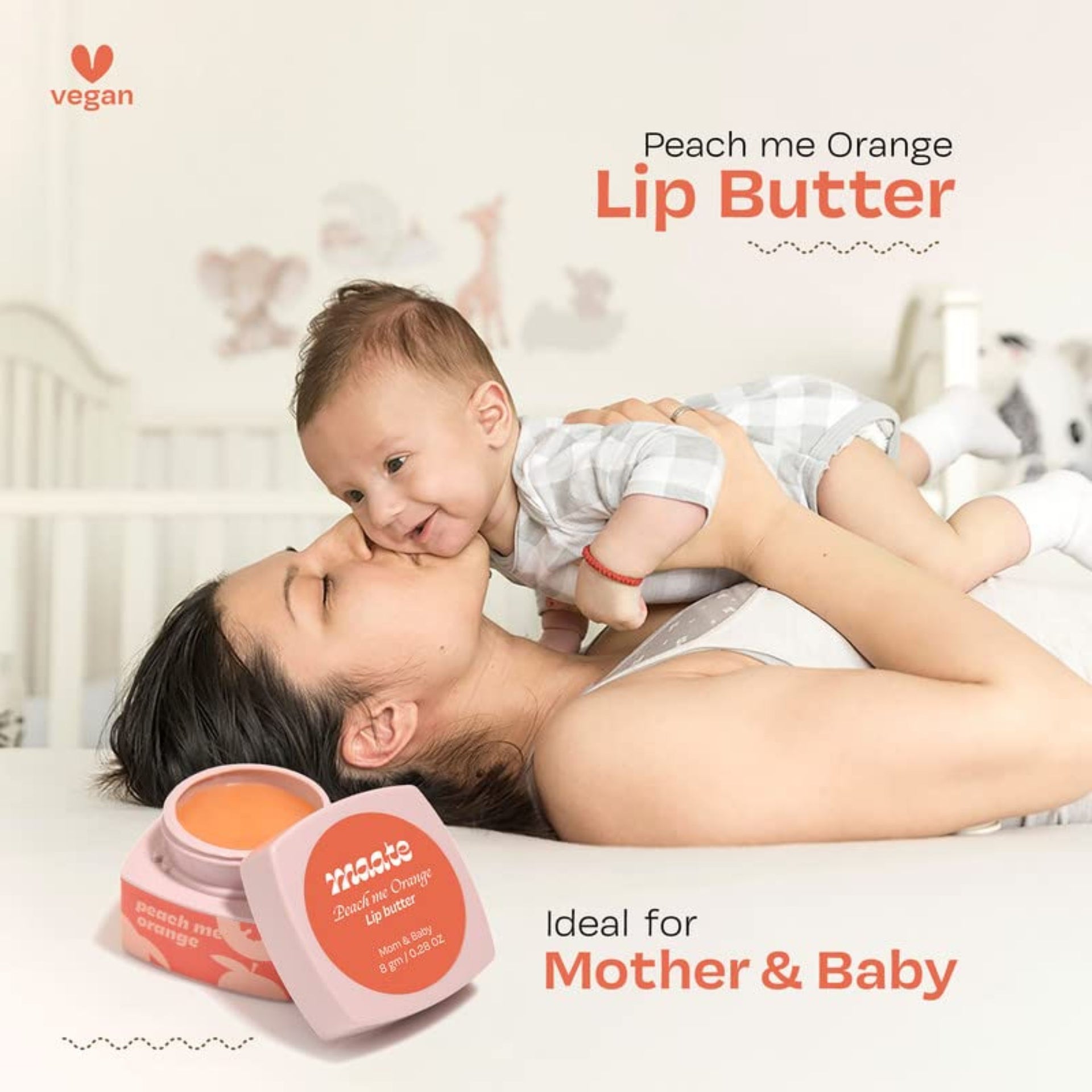 Maate Peach me Orange Mom & Baby Lip Butter 8gm | Enriched With Peach, Orange & Avacado | For Soft & Smooth Lips | 100% Natural | Lip Balm For Women & Baby