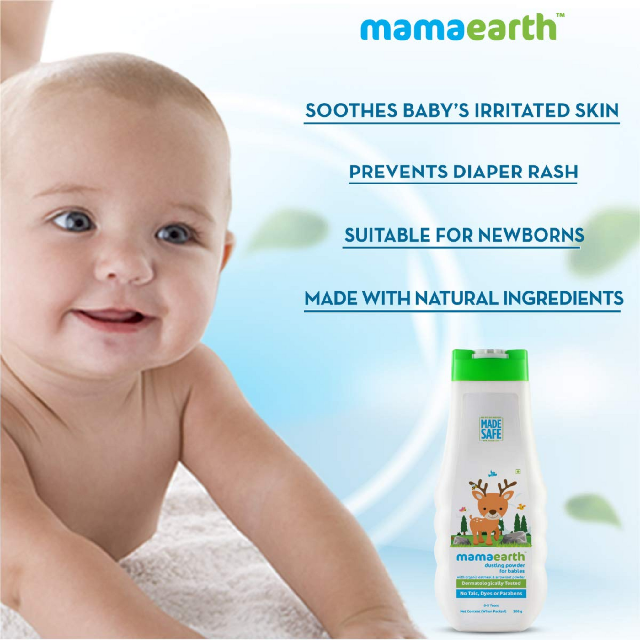 Mamaearth Dusting Power For Babies  | Infused with Organic Oatmeal and Arrowroot Powder | Calms and Relaxes Skin, Prevents Diaper Rash, Dermatologically Tested, Free From Talc and Parabens