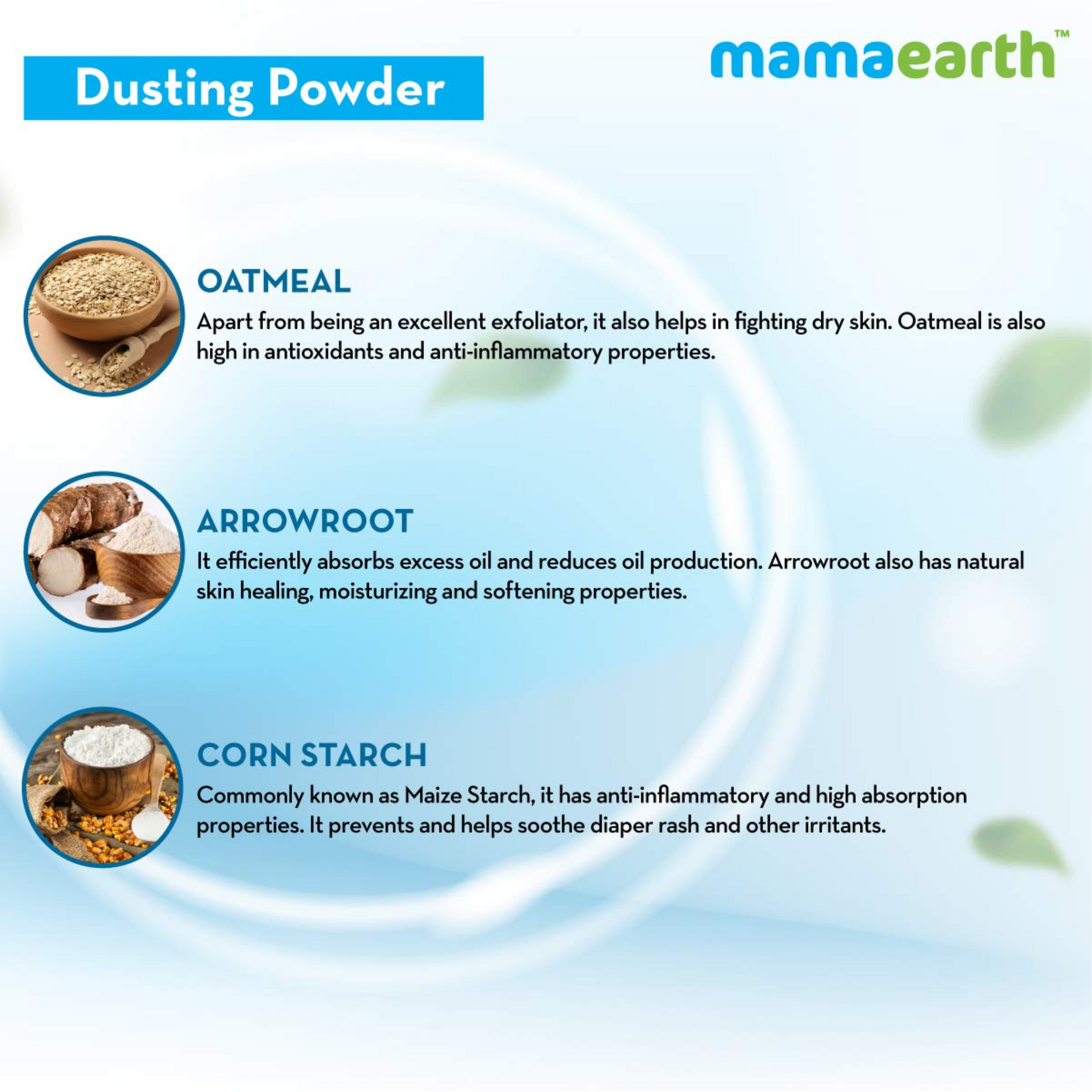 Mamaearth Dusting Power For Babies  | Infused with Organic Oatmeal and Arrowroot Powder | Calms and Relaxes Skin, Prevents Diaper Rash, Dermatologically Tested, Free From Talc and Parabens