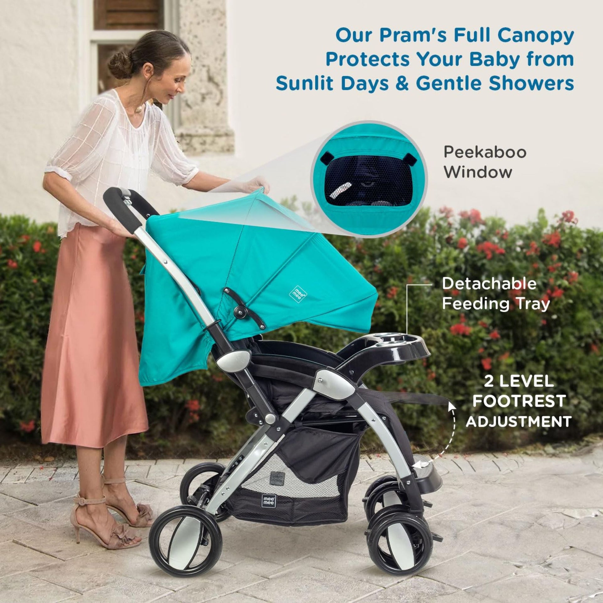 Mee Mee Dream Star Luxury Baby Stroller/Pram | 5 Point Safety Harness, One Hand Fold, Multi Level Recline Cushioned Seat, Canopy & Footrest | Fully Rotating Wheels for 0-3 Yrs