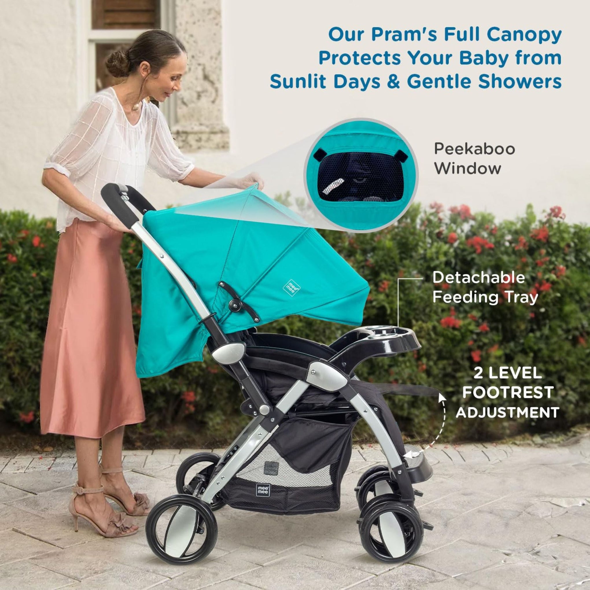 Mee Mee Dream Star Luxury Baby Stroller/Pram | 5 Point Safety Harness, One Hand Fold, Multi Level Recline Cushioned Seat, Canopy & Footrest | Fully Rotating Wheels for 0-3 Yrs