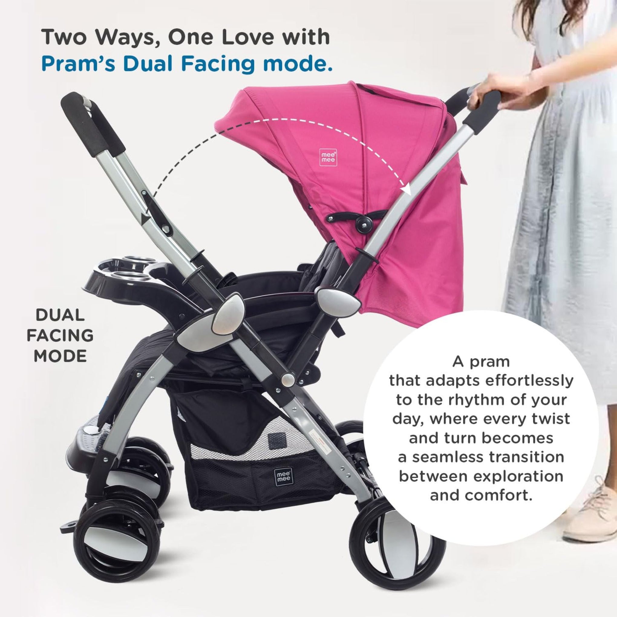 Mee Mee Dream Star Luxury Baby Stroller/Pram | 5 Point Safety Harness, One Hand Fold, Multi Level Recline Cushioned Seat, Canopy & Footrest | Fully Rotating Wheels for 0-3 Yrs