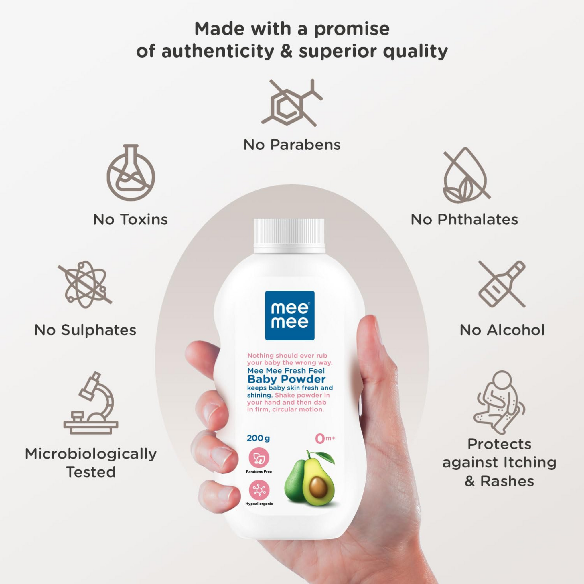 Mee Mee Infant Talcum Powder | Enriched with Avocado Oil | Dermatologist Approved | Rash-Resistant | Paraben-Free, 0m+ | (Fresh Sensation.