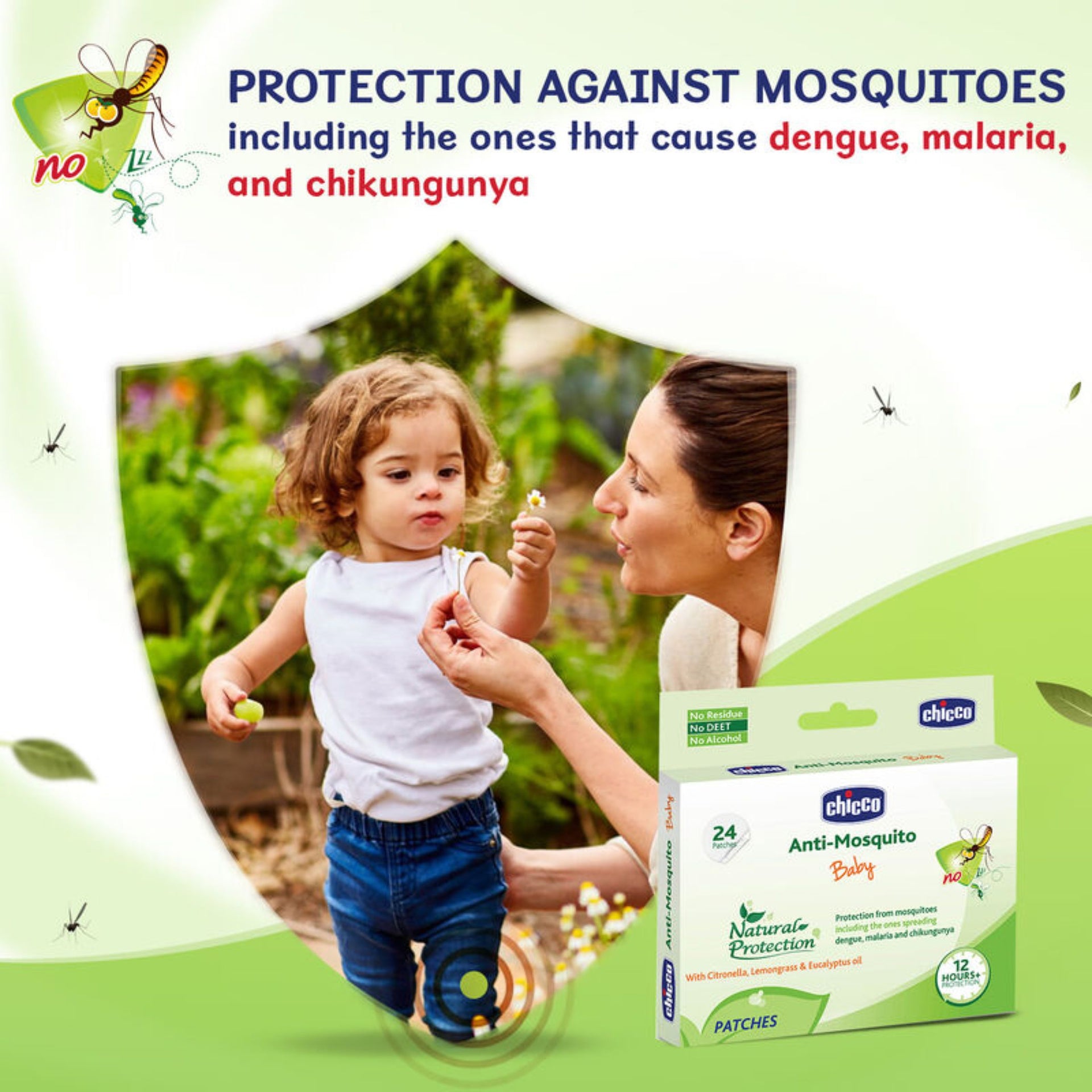 Chicco Anti-Mosquito Patches for Babies, 24 count | Natural Protection from Disease Spreading Mosquitoes | 12 Hours of Protetcion | Free from DEET, Alcohol and Stains