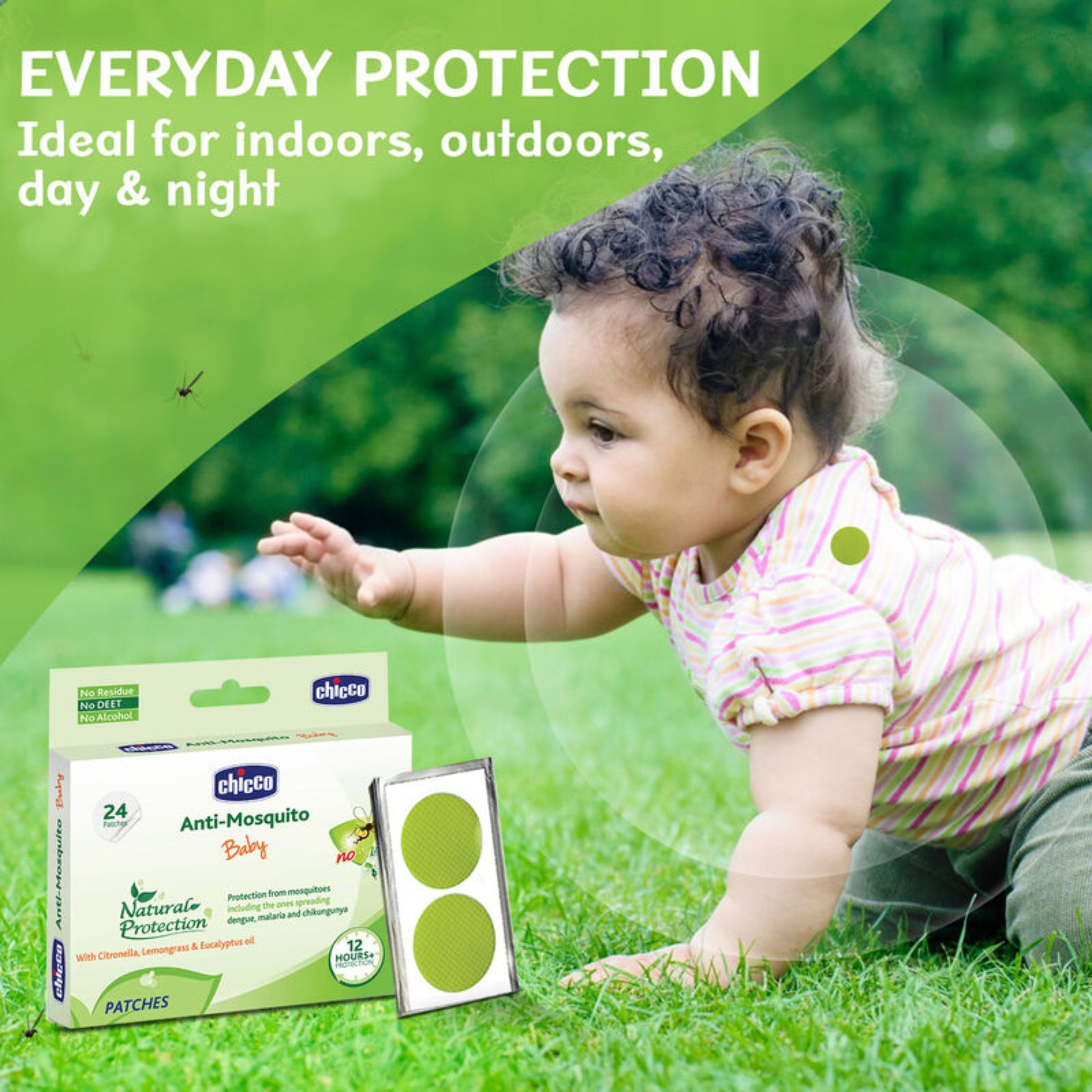 Chicco Anti-Mosquito Patches for Babies, 24 count | Natural Protection from Disease Spreading Mosquitoes | 12 Hours of Protetcion | Free from DEET, Alcohol and Stains