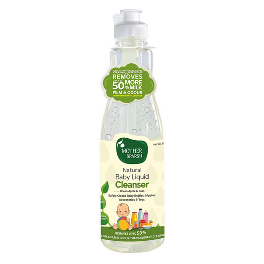 Mother Sparsh Plant Powered Natural Baby Liquid Cleanser with Basil & Green Apple Extract | for Baby Bottles, Nipples, Accessories and Toys Cleaning - 500ml