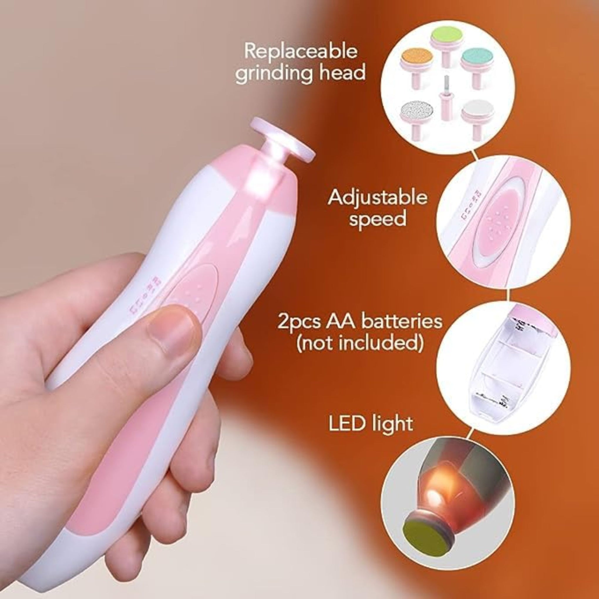 Smile Baby Electric Nail Trimmer For Baby, Baby Nail Trimmer, Baby Nail Cutter, Nail Trimmer For New Born Baby, Kids Nail Cutter With Light (Pink)