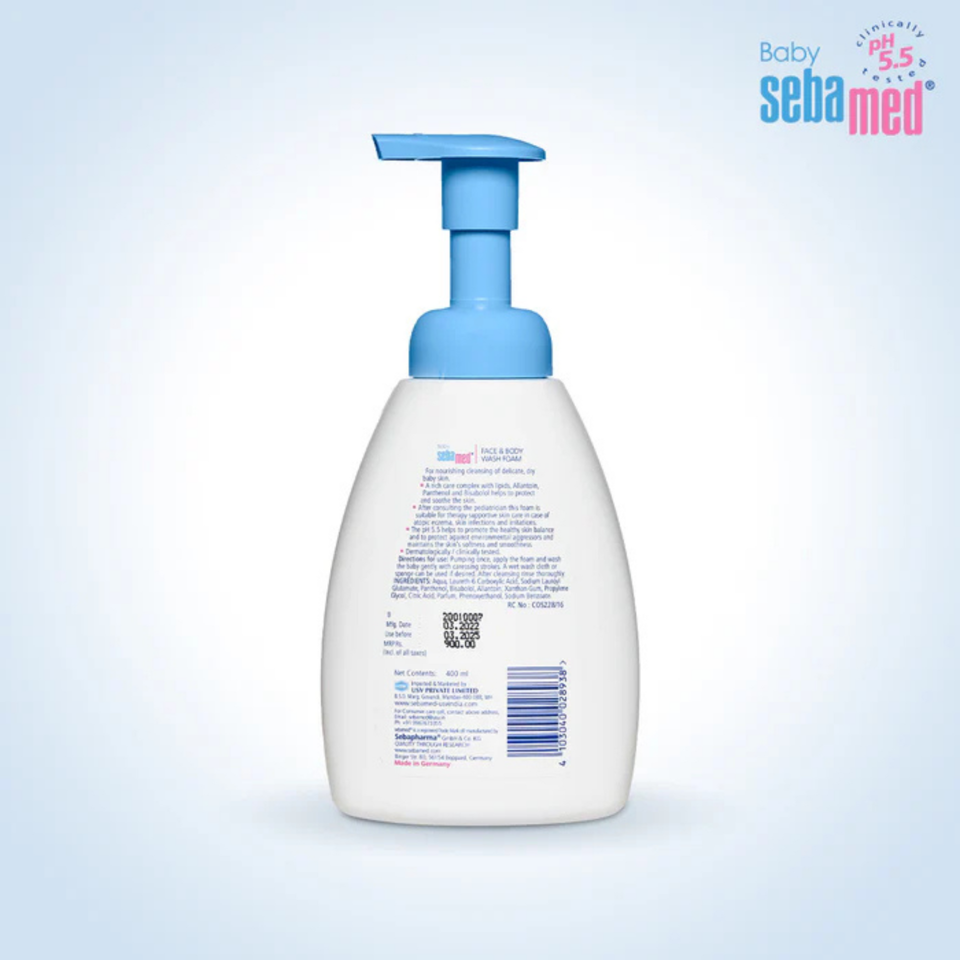 Sebamed Baby Face & Body Wash Foam 400ml |pH 5.5|Ideal for face & body|For delicate, dry skin|