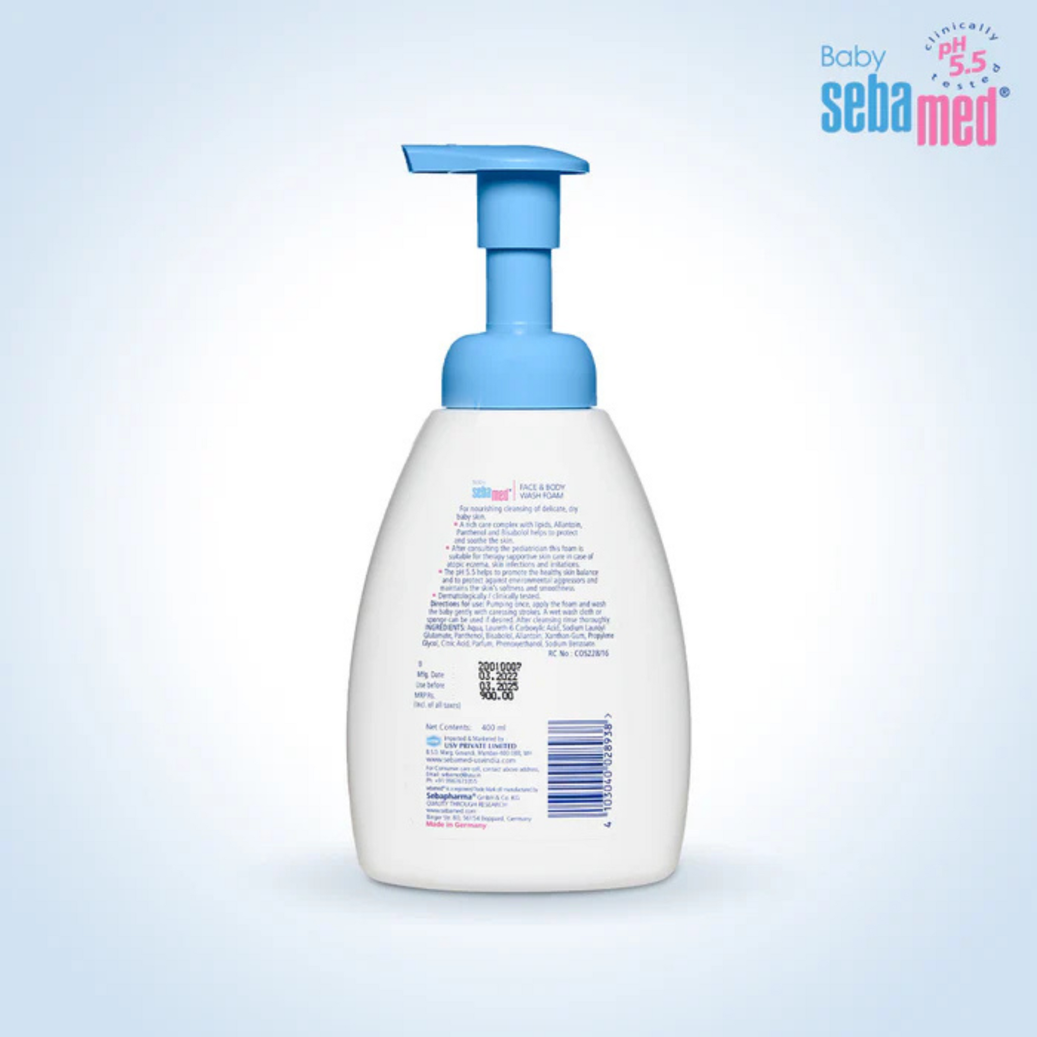 Sebamed Baby Face & Body Wash Foam 400ml |pH 5.5|Ideal for face & body|For delicate, dry skin|