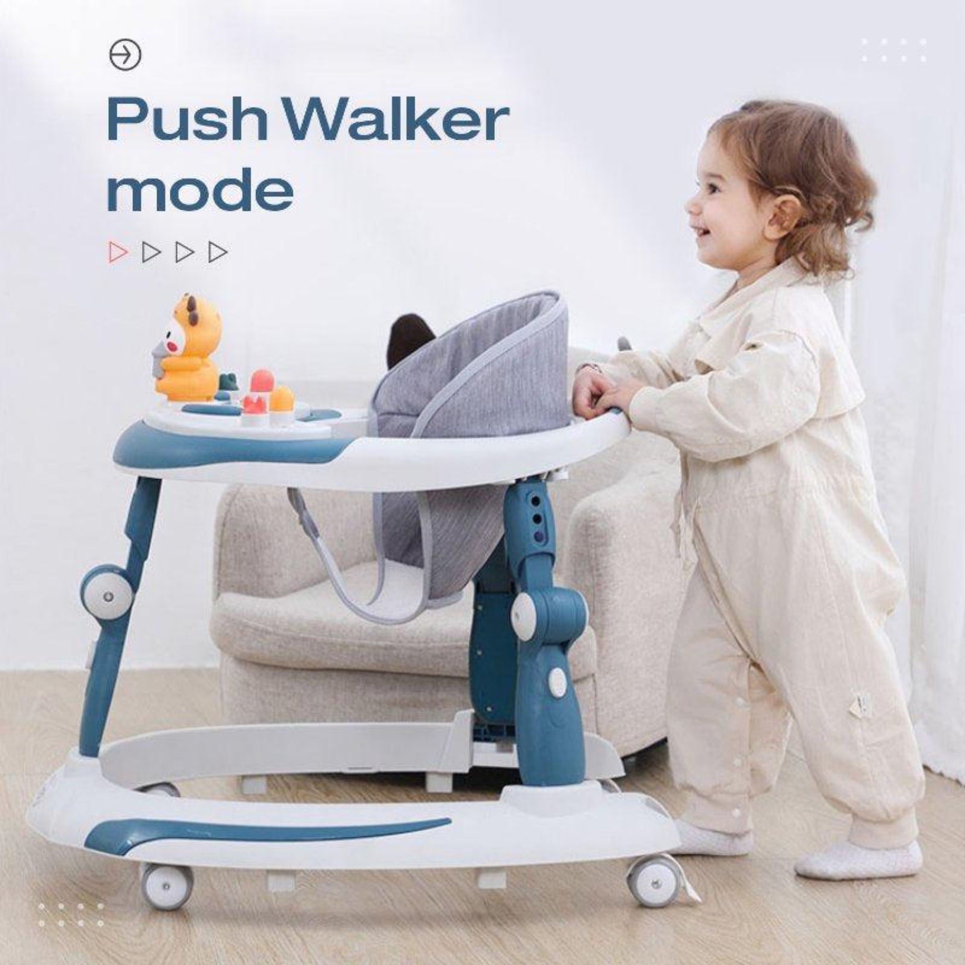 R for Rabbit Little Feet Plus Walker - Detachable Toy Bar/Meal Tray With Music & Light, 3 Level Height/ 4 Level Seat Adjustment, 2-in-1 Walker cum Rocker(Blue)