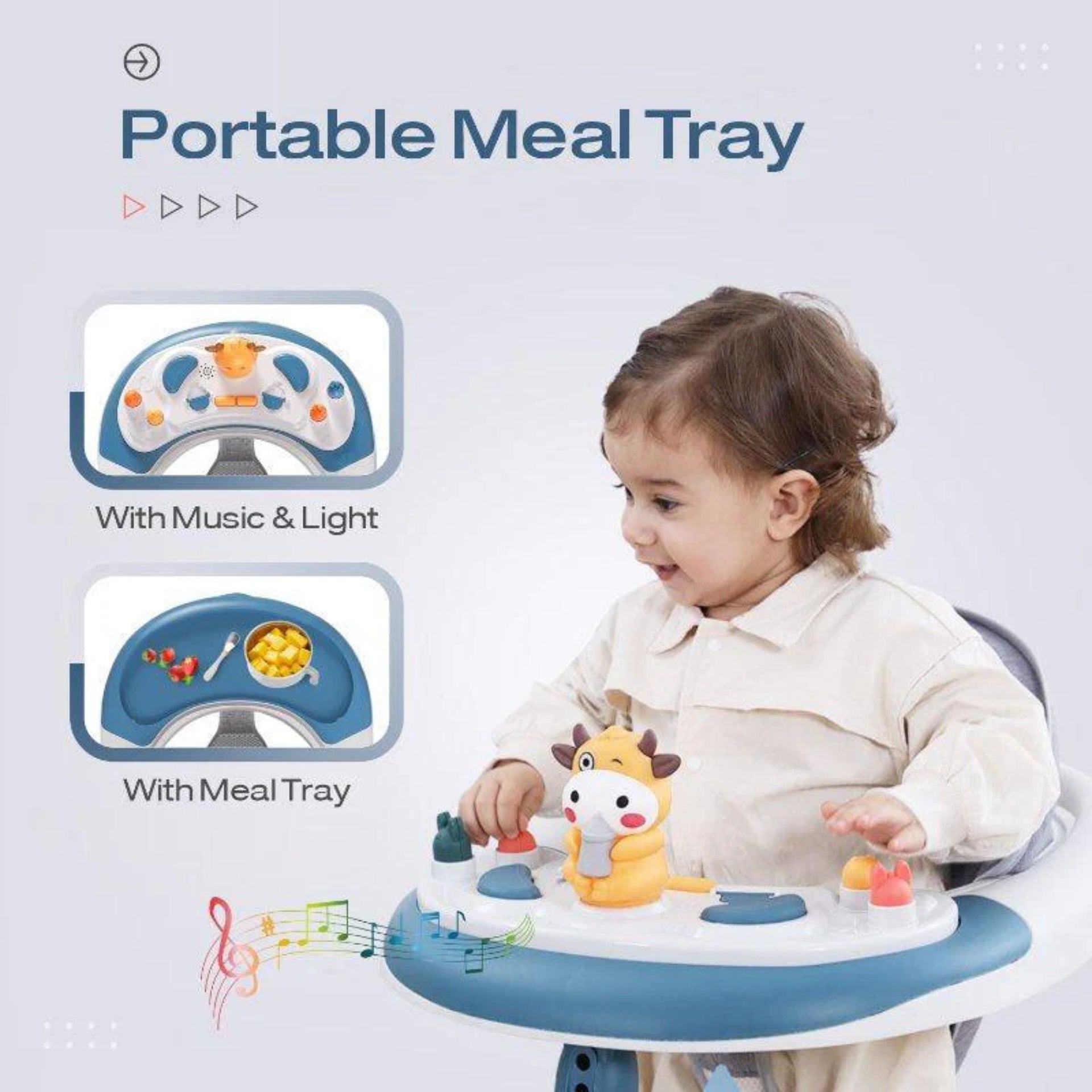 R for Rabbit Little Feet Plus Walker - Detachable Toy Bar/Meal Tray With Music & Light, 3 Level Height/ 4 Level Seat Adjustment, 2-in-1 Walker cum Rocker(Blue)