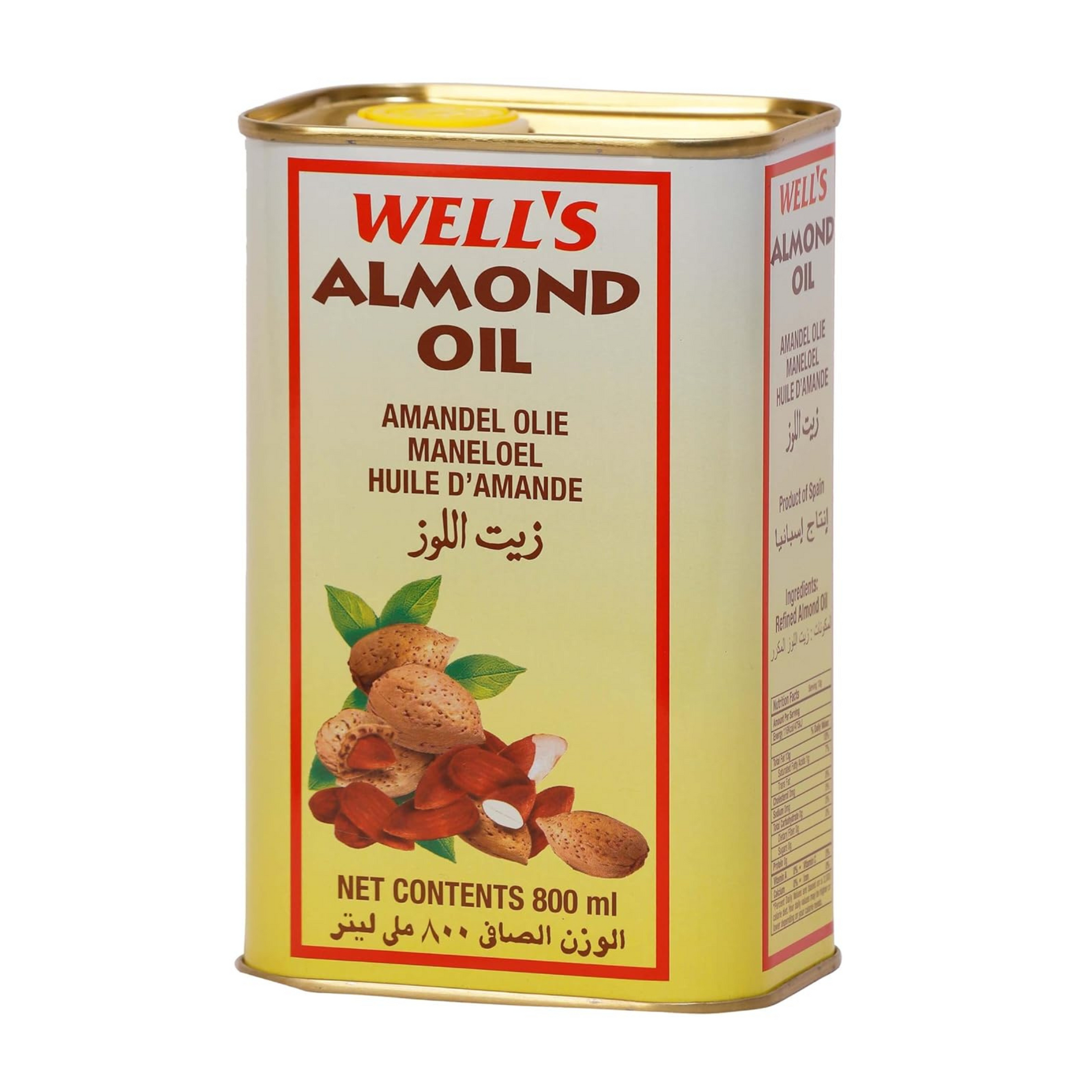 Wells 100% Pure Almond Oil Packed and Imported from Spain | Sweet Almond Oil for Body, Skin & Hair | Helps Enhance Memory | for New Born Baby Massage | Beauty & Skin Massage